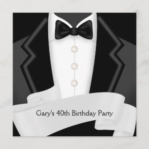 Convite BlackTuxedo significa Black White aniversário de 4