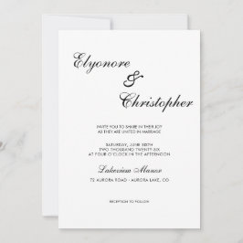 Convite BlackWhite Classic Timeless Calligraphy Wedding
