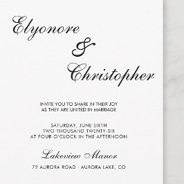 Convite BlackWhite Classic Timeless Calligraphy Wedding