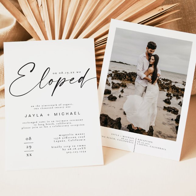 Convite BLAIR Modern Boho Photo We Eloped Reception (Criador carregado)