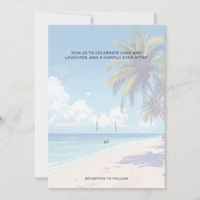 Convite Blank Seaside Summer Blue Elegant Pretty Wedding  (Frente)