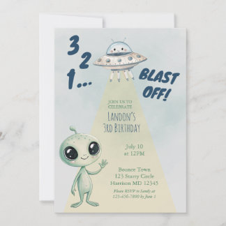 Convite Blast Off Alien Boys Third Birthday