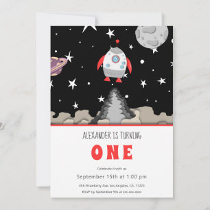 Convite Blast Off Rocket Ship and Space First Birday
