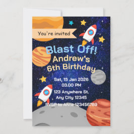 Convite Blast Off Rocket Space Birthday for Boys