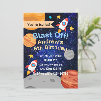 Convite Blast Off Rocket Space Birthday for Boys