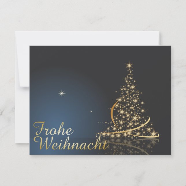 Convite Blaues Weihnachtsmočimit goldenem Weihnachtsbaum (Frente)