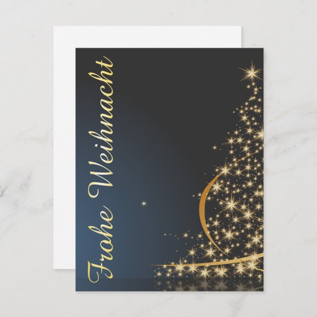 Convite Blaues Weihnachtsmočimit goldenem Weihnachtsbaum (Frente/Verso)