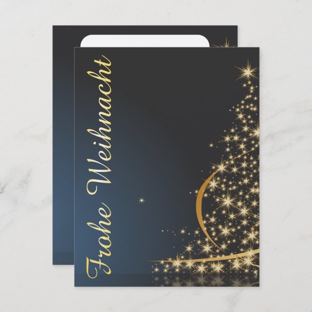 Convite Blaues Weihnachtsmočimit goldenem Weihnachtsbaum (Frente/Verso)