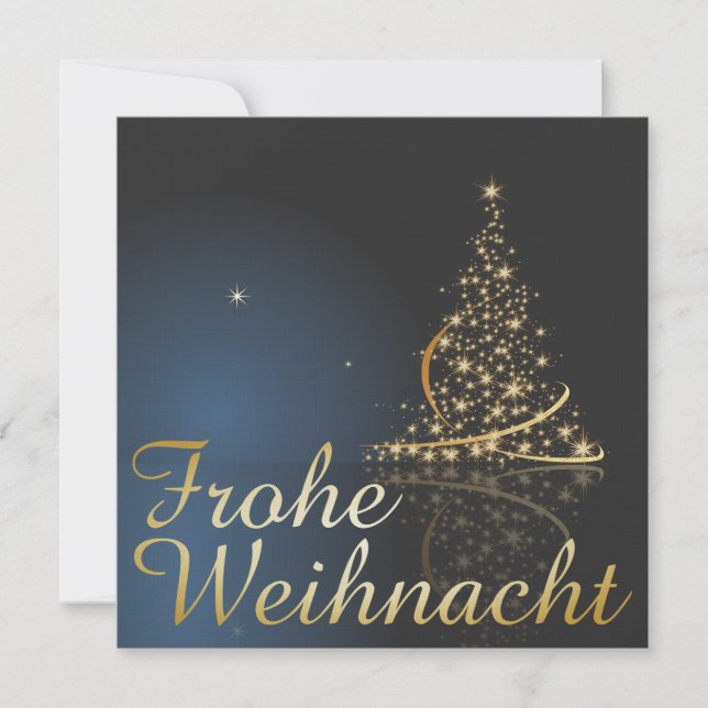 Convite Blaues Weihnachtsmočimit goldenem Weihnachtsbaum (Frente)