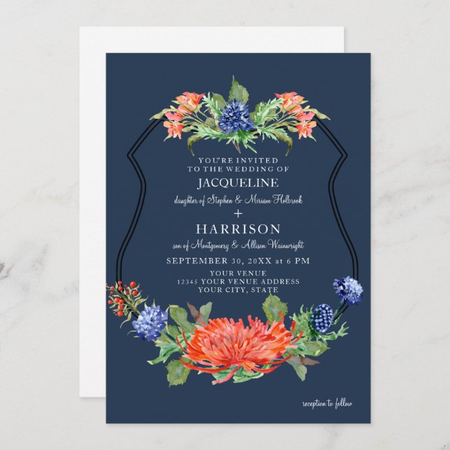 Convite Blindagem Floral Aquarela Marinho de Verão (Frente/Verso)