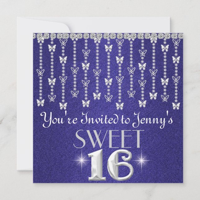 Convite BLING SWEET 16 ROYAL BLUE Invitation (Frente)