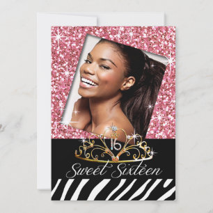 Convite Bling Tiara Zebra Sweet 16 Celebração de Anivers