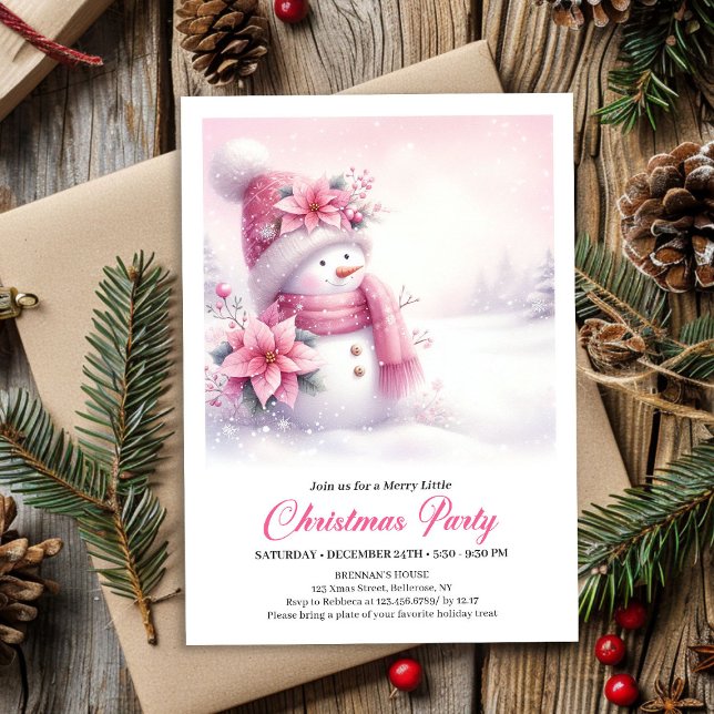 Convite Blissful Pink Snowman Digital Christmas Invite Kid (Blissful Pink Snowman Digital Christmas Invite for Kids)