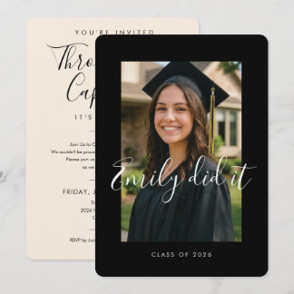 Convite BLK & CREAM 2026 | Graduation Invite with Photo