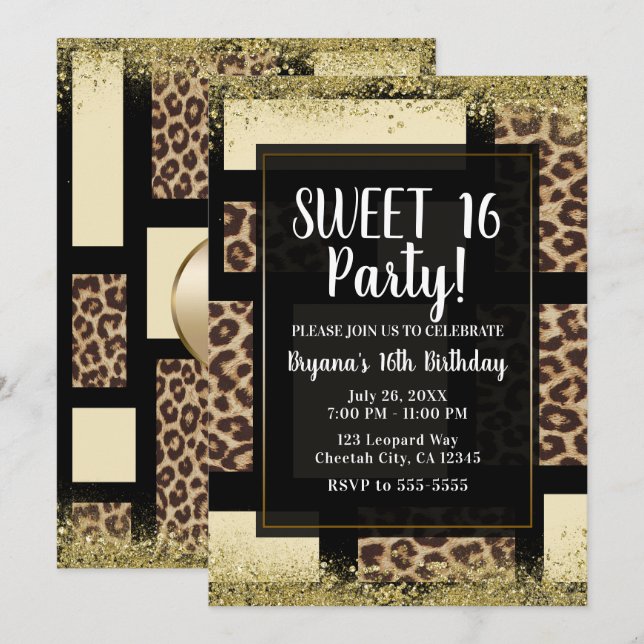 Convite Bloco de Cor Creme Marfim Preto & Leopardo Chita (Frente/Verso)