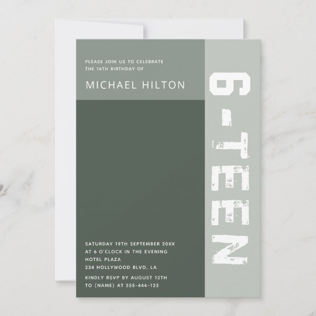 Convite Bloco de cores elegante verde doce dezesseis (Frente)