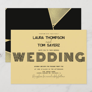 Convite Bloco Simples Tipo Retro Casamento Amarelo Preto
