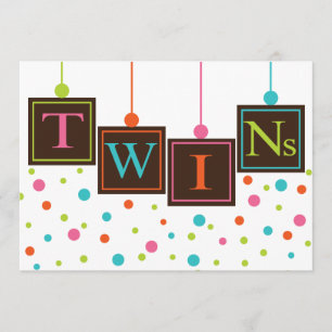 Convite Blocos Brilhantes de Chá de fraldas de Gêmeos de