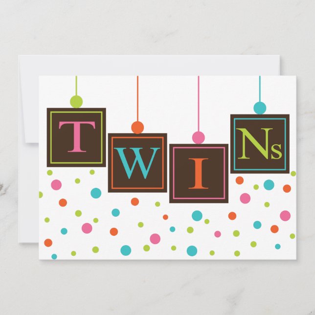 Convite Blocos Brilhantes de Chá de fraldas de Gêmeos de C (Frente)