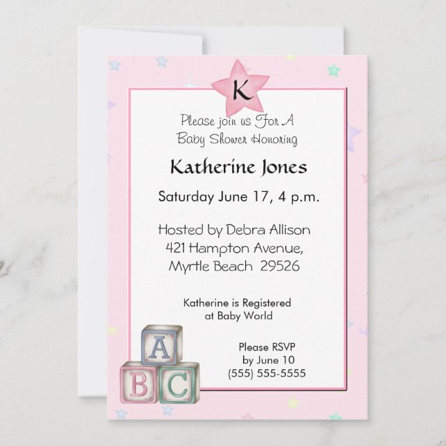 Convite Blocos de Bebê de Estrela Monográfica (Frente)