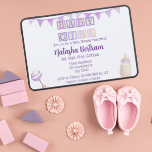 Convite Blocos de Bebê Menina, Chuveiro de Bebê em Aquarel