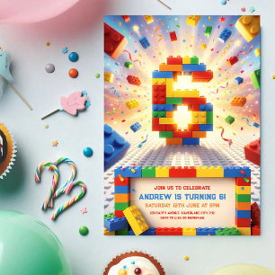 Convite Blocos de Construção Colorido 6º Aniversário