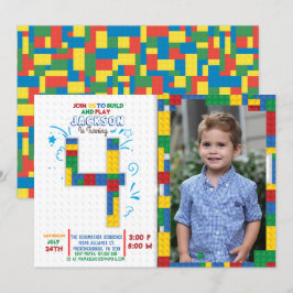 Convite Blocos de Edifícios Bricks de Aniversário 4 anos C