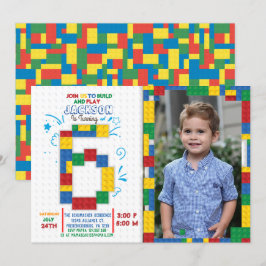 Convite Blocos de Edifícios Bricks de Aniversário, 6 anos 