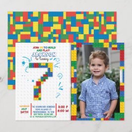 Convite Blocos de Edifícios Bricks de Aniversário 7 anos C