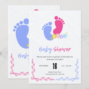 Convite Blocos de Pegadas de Bebê Rosa e Azul