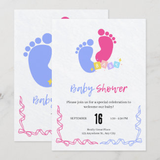 Convite Blocos de Pegadas de Bebê Rosa e Azul