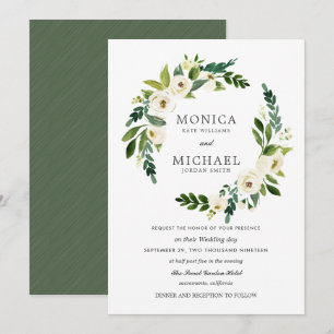 Convite Blogue Branco Casamento de Floral Wreath