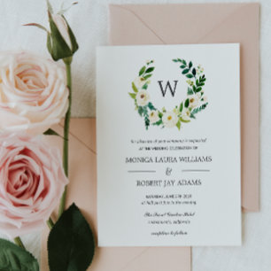 Convite Blogue Branco Casamento de Monograma Floral