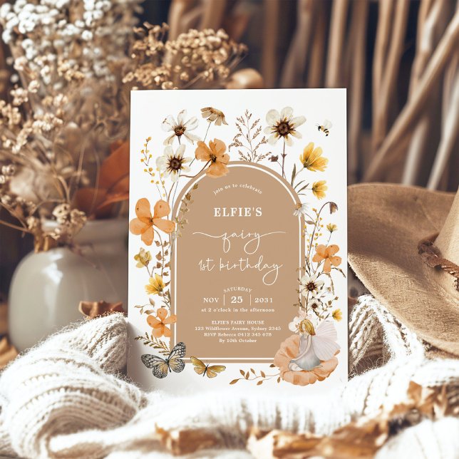 Convite Blona Fairy First Birthday Fall Wildflower Party (Criador carregado)