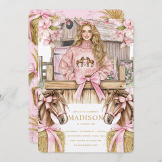 Convite Blonde Girl Horse Birthday Invitation
