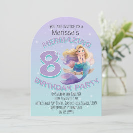 Convite Blonde Mermaid Age Birthday Party Invitation