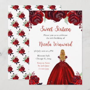 Convite Blondres Princesa Red Floral Sweet Sessenta