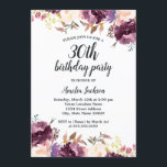 Convite Bloom Watercolor Purple Floral aniversário de 30 a<br><div class="desc">Mais bonito Convites Florais de Aniversário na Loja Little Bayleigh!</div>