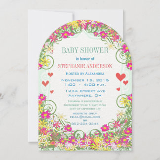Convite Bloomin Baby Girl Floral and Heart Chá