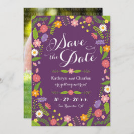 Convite Blooming Floral Frame Rustic Foto Salva a Data