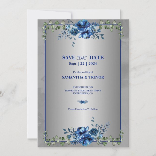 Convite Bloomos Dourados Verde e Metálico: Salve A Data (Frente)