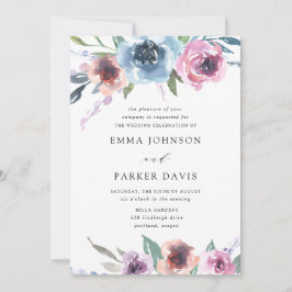 Convite Blooms à meia-noite | Casamento Floral Roxo e Azul