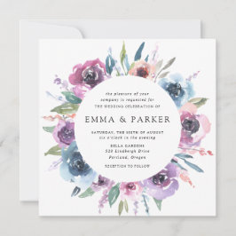 Convite Blooms à meia-noite | Casamento Floral Roxo e Azul