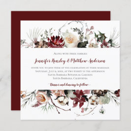 Convite Blooms de inverno - Casamento de texto urgundy |