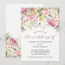Convite Blooms de Watercolor| Casamento Dourado e cor-de-r