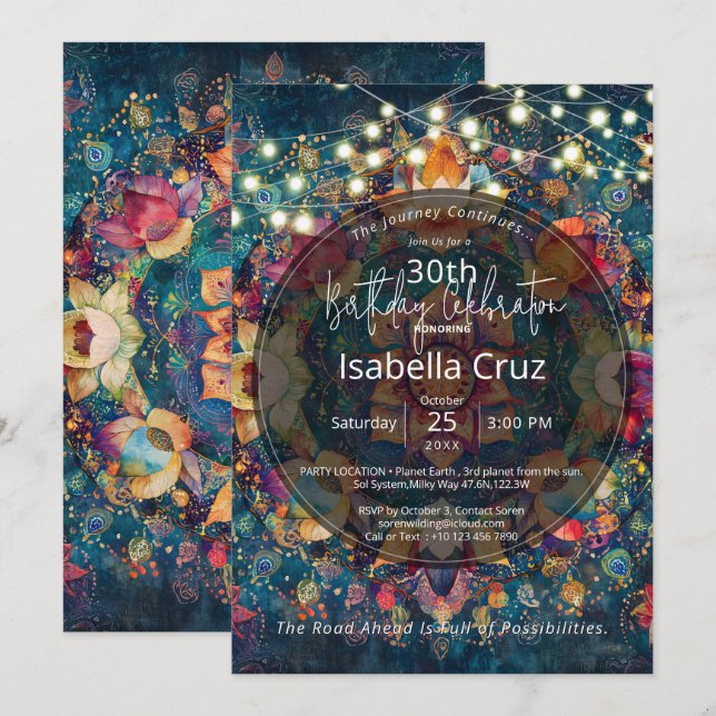 Convite Blooms em Movimento | Design de Mandala Floral (Frente/Verso)