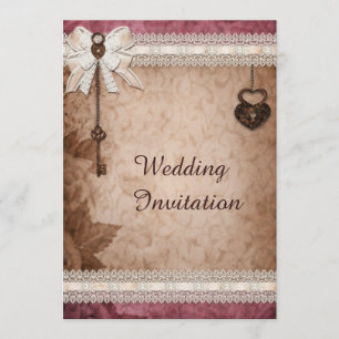 Convite Bloqueios Românticos de Corações de Vintagem e 