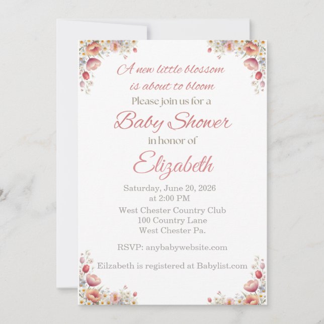 Convite Blossom Baby Shower Invitation (Frente)