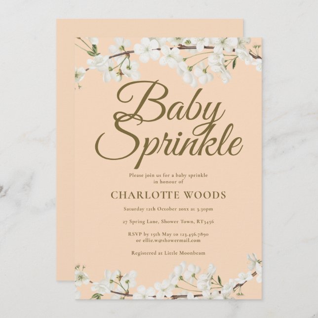 Convite Blossom Branco Sprinkle Gênero Neutro (Frente/Verso)