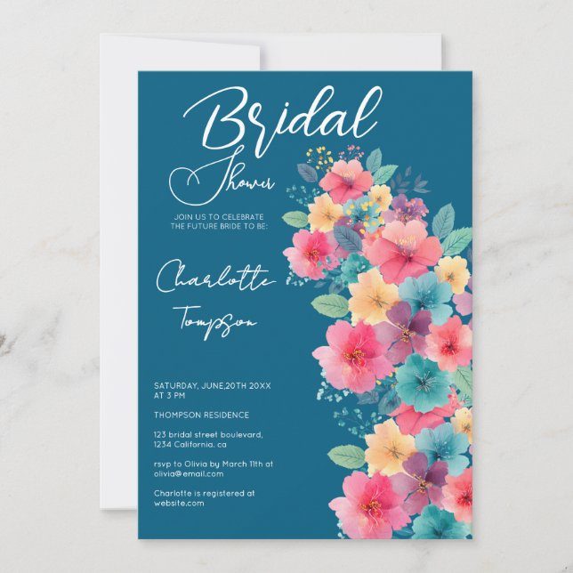 Convite Blossomas Coloridos Bridal Bash (Frente)